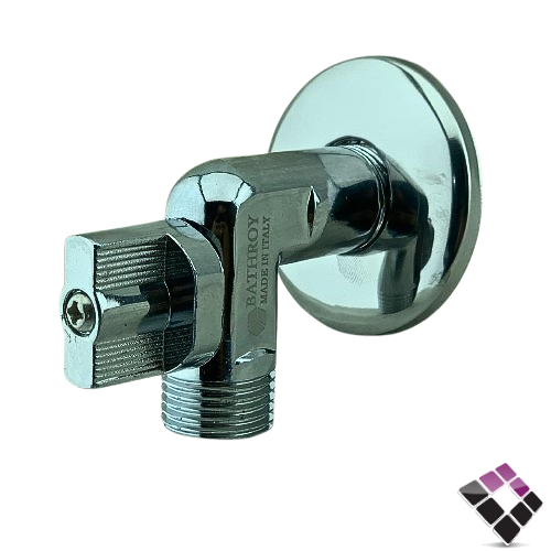 محبس زاوية BATHROY ايطالي مديل L لون كروم 1/2" رقم 2901006