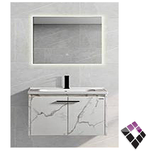 مغسلة حوض خزف دولاب خشب معالج plywood بليوود لون أبيض رخامي م/ كرارة ARONA صيني 60CM + مراية إضاءة LED رقم AR150-60-1.