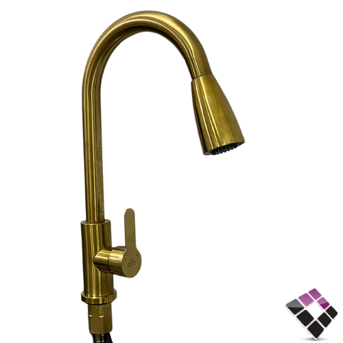 خلاط مجلى واقف اتمتيك BATHROY ايطالي لون ذهبي مطفي رقبة عالية موديل برايم PRIME