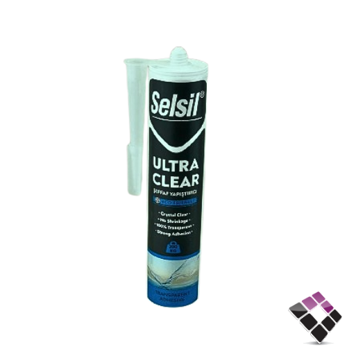 معجون سلكون Selsil تركيULTRA CLEAR  لاصق بناء قوي يتحمل 200 كيلو مرن مقاوم لتسرب الماء متعدد الاستخدامات يثبت الأصناف القابلة للاهتزاز لون شفاف