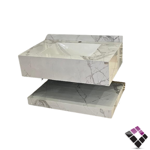 مغسلة كبينة بورسلان رخامي Orient standard معلق لون أبيض عرق رمادي 80CM + مراية إضاءة LED رقم/ 12212218.80