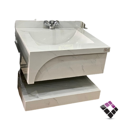 مغسلة كبينة بورسلان رخاميSILVER صيني معلق لون أبيض + عرق رخامي + رف سفلي 60CM + مراية إضاءة LED رقم/ RO-400-60