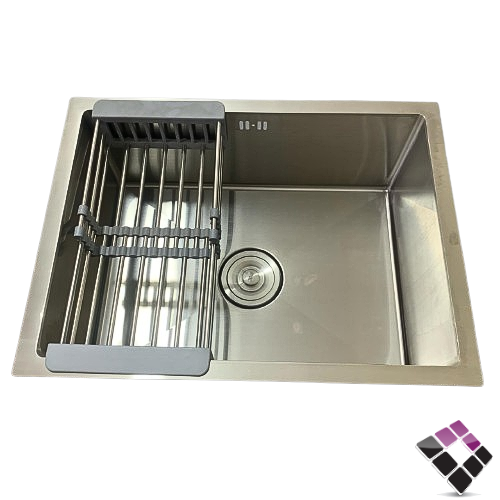 مجلى حوض أستيل 304 سماكة 3ملم TECHNO STEEL سعودي لون كروم كامل مع الهراب مقاس 60×45 سم