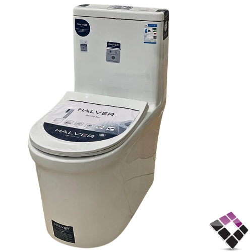 كرسى أفرنجى أرضي HALVER صينى بيضاوي دائري لون أبيض نظام تصريف مطور تورنيدو TORNADO غطاء فايبر UF هيدروليك 30 سم رقم 1868