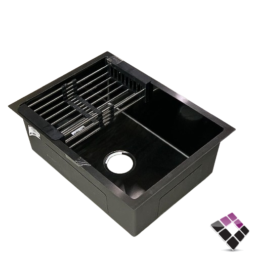 مجلى حوض أستيل 304 سماكة 3ملم TECHNO STEEL سعودي لون أسود كامل مع الهراب مقاس 60×45 سم