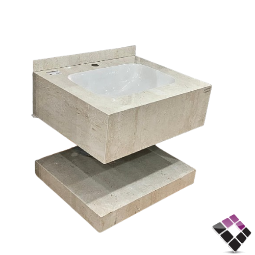 مغسلة كبينة بورسلان رخامي Orient standard معلق لون بيج ترفنتينو + رف سفلي 60CM + مراية إضاءة LED رقم/PM816209.60