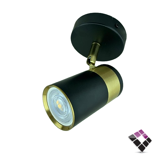 جرم سلندر المنيوم لطش خارجي مفرد NEW POWER جرم أسود + ذهبي + مشبك لمبة GU10 رقم 107348 بدون لمبة