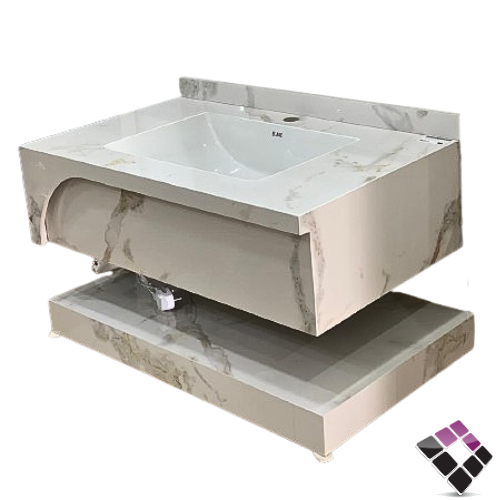 مغسلة كبينة بورسلان رخاميSILVER صيني معلق لون رمادي + عرق رخامي + رف سفلي 80CM + مراية إضاءة LED رقم/ RO-401-80