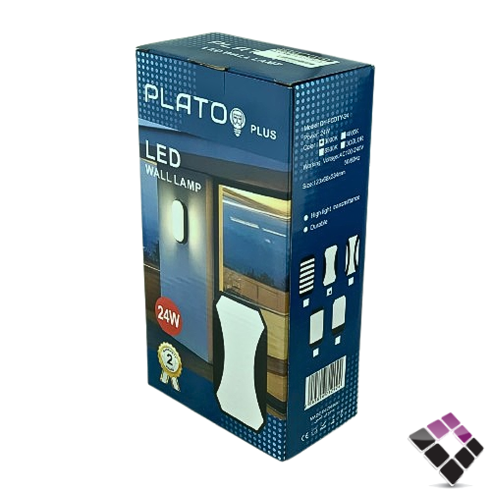 ابلك جداري LED خارجي بلاستيك  PLATO-PLUS مستطيل مخصر جرم أسود إضاءة 3000K أصفر 24W