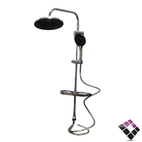 طقم شاور دش LUTZ الماني لون أسود + كروم عمود + طاسة مدورة 25 سم + سماعة ضغط صاعد نازل+ صبانة رقم 62030504/LT03