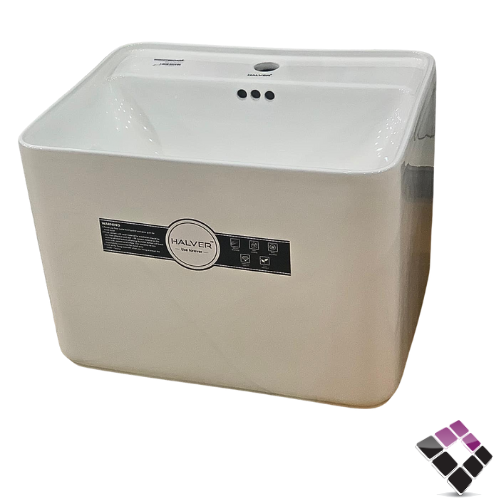 مغسلة خزف معلقة عمود قصير HALVER صينى مربعة لون أبيض رقم 40067