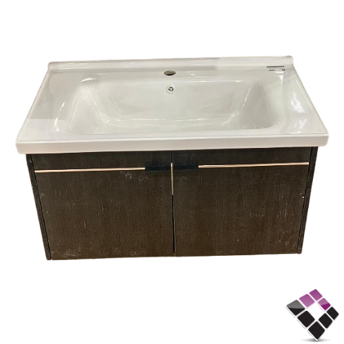 مغسلة دولاب خشب معالج plywood بليوود لون رمادي غامق حوض خزف Orent Standard صيني 80CM + مراية LED رقم OS2310104