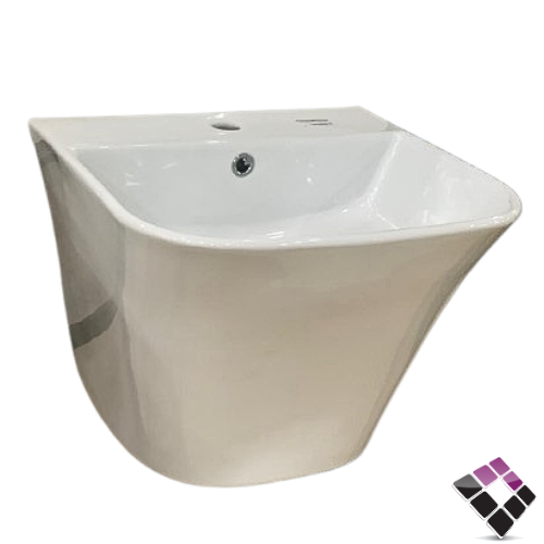 مغسله خزف سعودي معلقة عمود قصير قطعة واحدة مربعة موديل ميراج MIRAGE لون أبيض