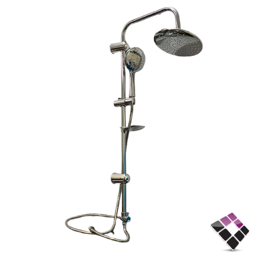 طقم شاور دش SILVER صيني عمود كروم + طاسة مدورة مع لي و سماعة + صبانة رقم MY3-3C-DELTA