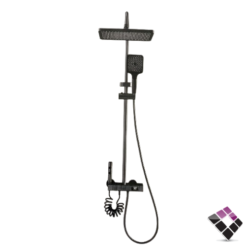 مجموعة خلاط شاور متكامل BATHROY ايطالي موديل AKNO دش و شطاف و سماعة و عمود مطري موديل بيانو لون أسود