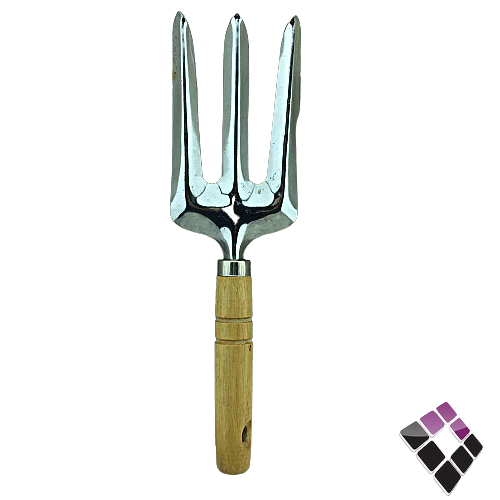 شوكة يدوي صغيرة 3 سنون كروم مسكة خشب 26سم