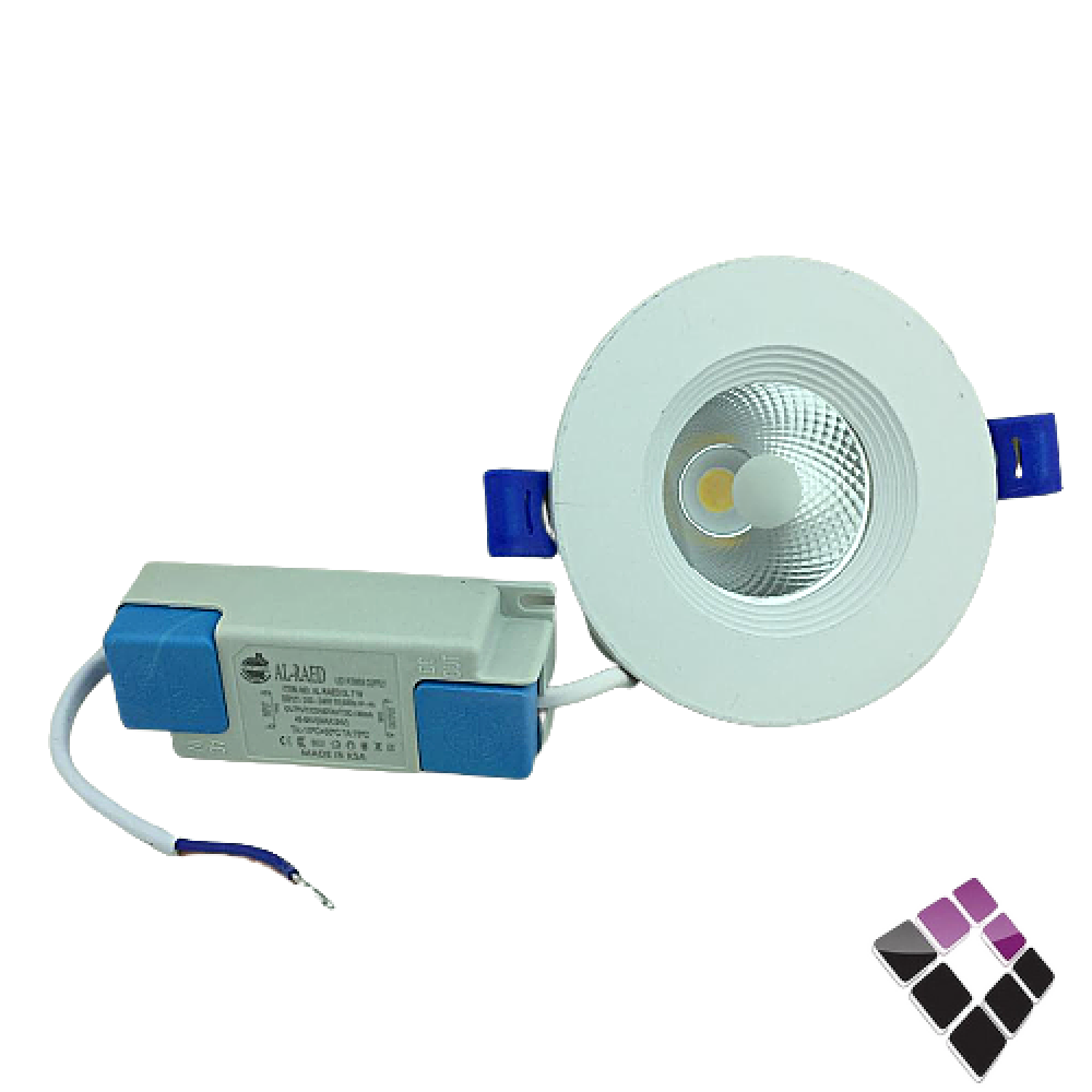 كشاف LED عدسة COB داخلي 2"×7سم AL RAED AL ARABI الرائد سعودي جرم ابيض ثابت إضاءة أبيض 7W