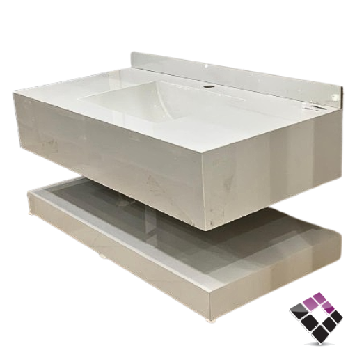 مغسلة كبينة حجر رخامي Burai/ VINTORA  صيني معلق لون أبيض سادة + رف سفلي 100CM مع مراية ليد رقم/ RO-1