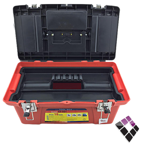 شنطة عدة LAURANT صيني بلاستيك لون أحمر + أسود + قفل حديد مقاس 16أنش رقم ST161