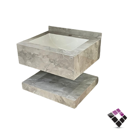 مغسلة كبينة بورسلان رخامي Orient standard معلق لون رمادي فاتح رخامي 60CM + مراية إضاءة LED رقم/ 12212114.60