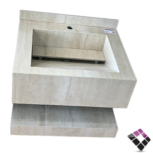 مغسلة كبينة + حوض حجر رخام موديل شلال Orient standard صيني معلق لون بيج رخام ترفنتينو + رف سفلي 60CM بدون مراية رقم/ OS250122