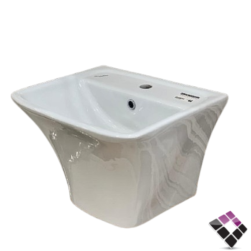 مغسلة خزف بورسلينا سعودي تعليق نص عمود قطعة واحدة موديل دانو مربعة لون أبيض نخب أول