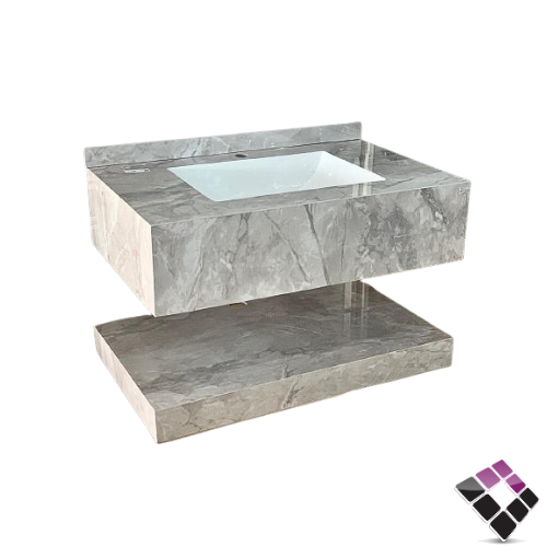 مغسلة كبينة بورسلان رخامي Orient standard معلق لون رمادي رخامي + رف سفلي 80CM + مراية إضاءة LED رقم/ OS158-80