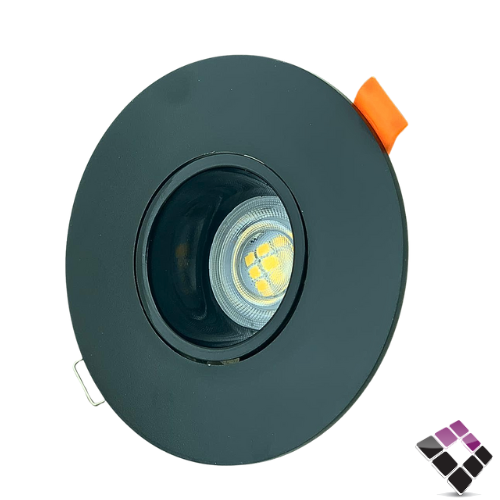 جرم سبوت GU10 مفرد مانع توهج بلاستيك دائري KODAK جرم خارجي أسود داخلي أسود مقاس 2" شفة عريضة 11 سم رقم KFP-100-BB بدون لمبة