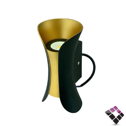 كشاف سور LED بلاستيك خارجي لطش S1 صيني موديل دربيل مفرد كبير جرم أسود + ذهبي إضاءة 1 لمبة أعلى + 1 لمبة اسفل لون أصفر رقم CK312/4