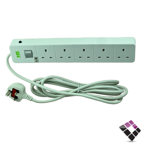 توصيلة كهرباء HB صيني 5 منافذ بمفتاح طول السلك 5 متر سماكة 1.5 ملم + فيش 13 امبير رقم SU245