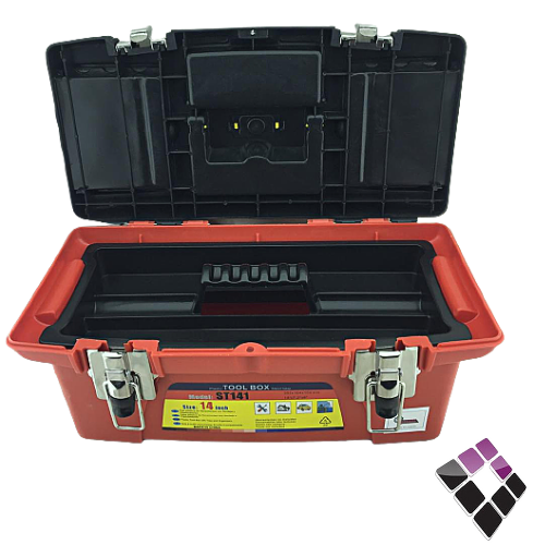 شنطة عدة LAURANT صيني بلاستيك لون أحمر + أسود + قفل حديد مقاس 14أنش رقم ST141