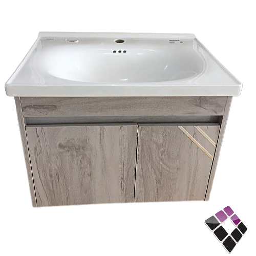 مغسلة دولاب خشب معالج plywood بليوود لون رمادي خشبي حوض خزف Orent Standard صيني 60CM + صيدلية + مراية رقم OS2310185