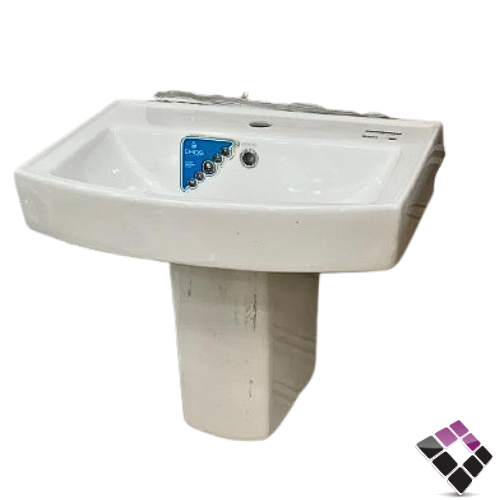 مغسلة خزف معلق نص عمود EROS هندي موديل لينيا مربعة لون أبيض قطعتين