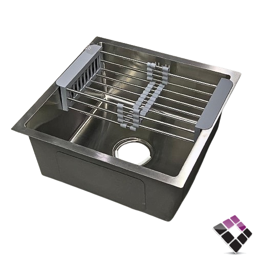 مجلى حوض أستيل 304 سماكة 3ملم TECHNO STEEL سعودي لون كروم كامل مع الهراب مقاس 45×45 سم