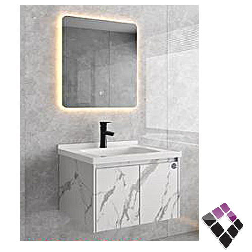 مغسلة حوض خزف دولاب خشب معالج plywood بليوود لون أبيض رخامي م/ كرارة DODO صيني 60CM + مراية إضاءة LED رقم DO-2-60-3.