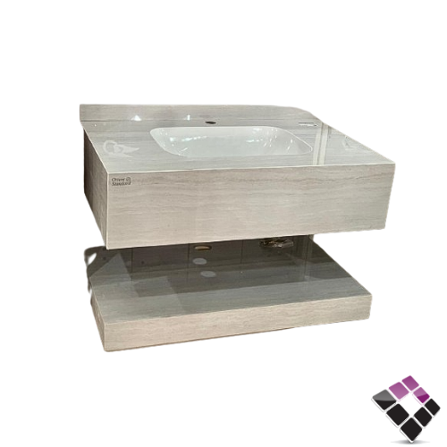 مغسلة كبينة بورسلان رخامي Orient standard معلق لون سكري ترفنتينو + رف سفلي 80CM + مراية إضاءة LED رقم/ PW816214-80