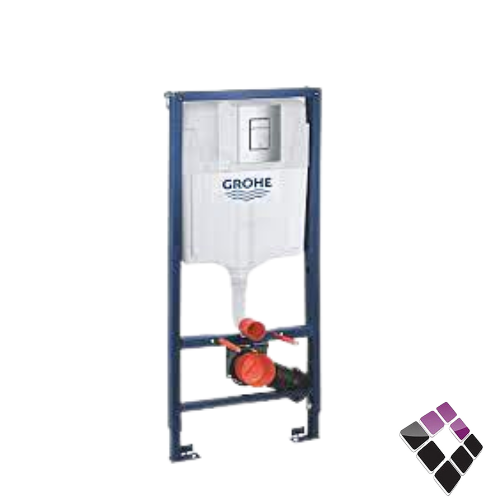 سيفون كرسي افرنجي معلق مخفيGROHE بولندي أصلى + حامل شاصيه حديد  كامل ثقيل أزرق طويل+ غطاء ضغطة مربعة كروم 2 ضغطة