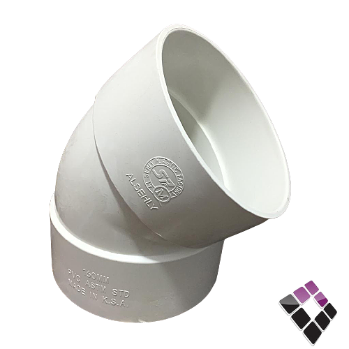 كوع فاتح UPVC بلاستيك SPF سعودي ضغط 40 مقاس 6"×160ملم