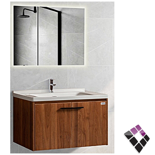 مغسلة حوض خزف دولاب خشب معالج plywood بليوود خشبي لون بني مقنو ARONA صيني 80CM + مراية إضاءة LED رقم AR150-80-4...