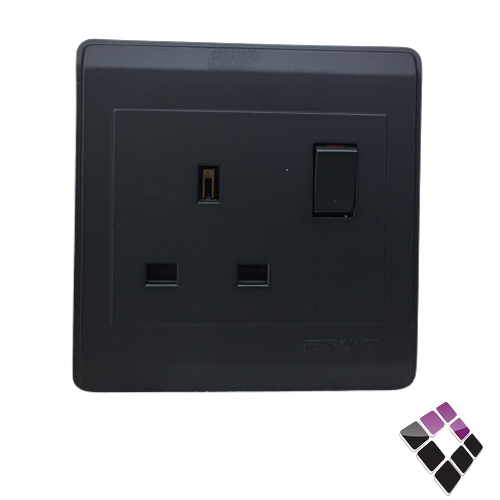 فيش مع مفتاح 13A مفرد NEW POWER صيني لون أسود عريض رقم NP-301M-BLK...