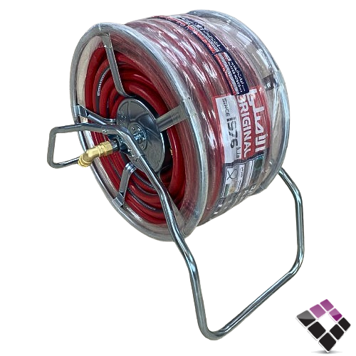 لي ماء العايد لون أحمر مع بكرة حديد طول 50 متر مقاس 1/2"