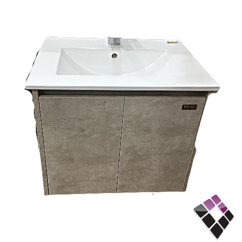 مغسلة معلقة دولاب المنيوم + plywood لون رمادي معتق + حوض خزف أبيض 60CM + مراية +صيدلية PLOTO صيني رقم/PL-401-1-60