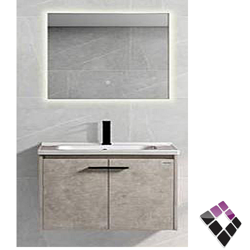 مغسلة حوض خزف دولاب خشب معالج plywood بليوود لون رمادي رخامي معتق ARONA صيني 60CM + مراية إضاءة LED رقم AR150-60-2..