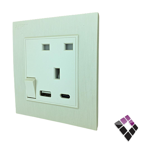 فيش مع مفتاح 13 أمبير + USB + Type-C تايب سي LUXIFY صيني لون لؤلؤي رقم 250000