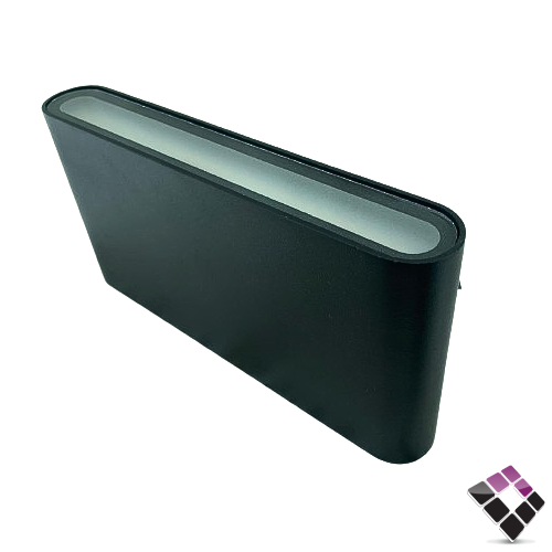 كشاف سور LED خارجي bright light جرم المنيوم لون أسود وتر بروف موديل أب + داون مستطيل مبرم إضاءة أصفر 12W رقم 4/023