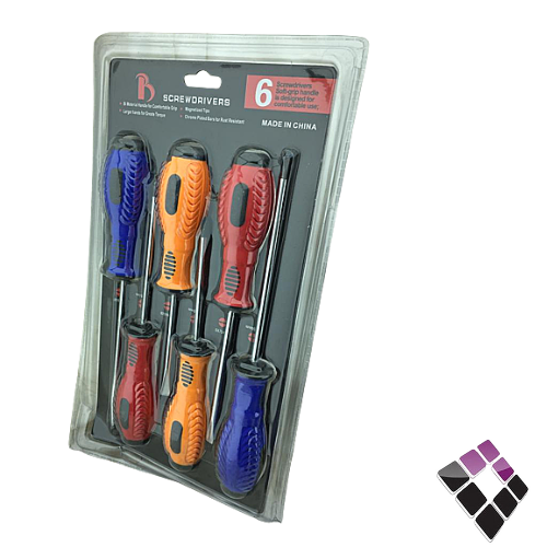طقم مفكات SCREWDRIVERS صيني مشكلة مسكة ربل ملون 6 قطع.
