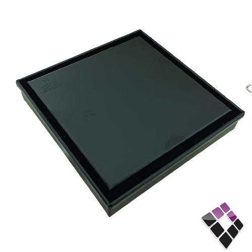 صفاية استيل 304 مفرغة للبلاط لون أسود MESSINA ايطالي مع رداد بلاستيك مقاس 15×15