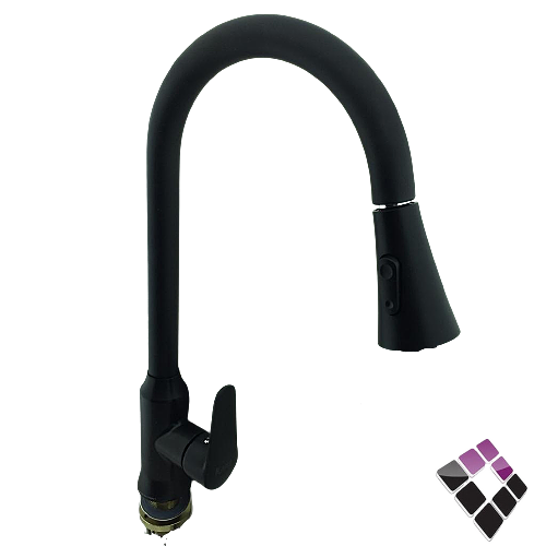 خلاط مجلى أتمتيك 1 خرم واقف شجرة رقبة عالية مع لي سحاب KANA صيني لون أسود KA-62200B