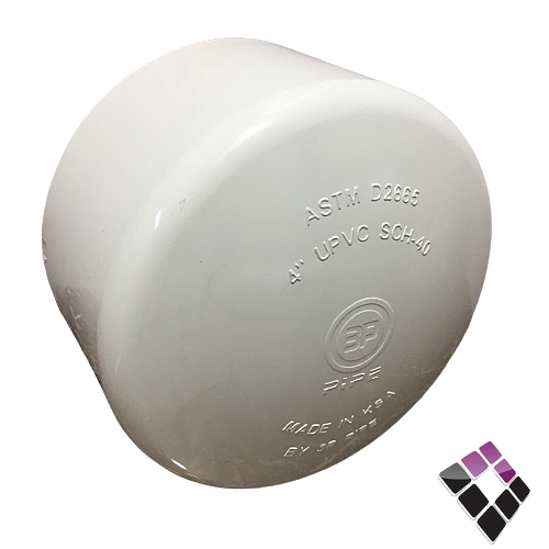 سدة كبس كاب UPVC بلاستيك أبيض 3P الخليجية سعودي ضغط 40 مقاس 4" = 114MM