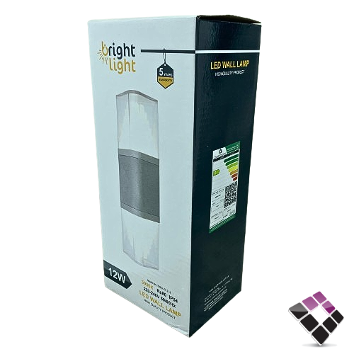 كشاف سور LED خارجي bright light جرم المنيوم لون رمادي وتر بروف موديل أب + داون مستطيل إضاءة أصفر 12W رقم 4/074